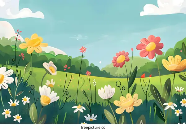 Springtime Meadow with Colorful Flowers