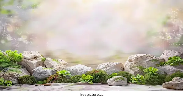 White Stones and Green Plants Background