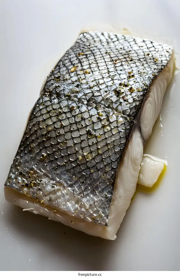 raw fish fillet with black pepper and herb