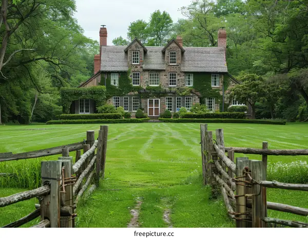 Expansive Stone Estate with Private Lawn and Luxurious Architecture