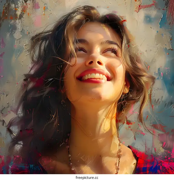 Portrait of a Smiling Woman with Long Brown Hair