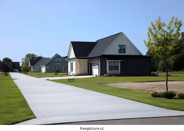 Modern Residential Homes in a Neighborhood Driveway