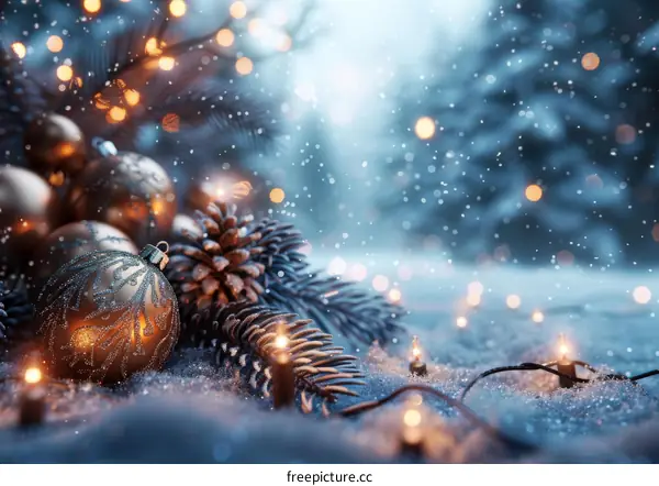 Christmas Decor Close-up in Snowy Weather