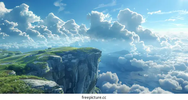 A majestic cliff overlooking a vast body of water and distant mountain ranges