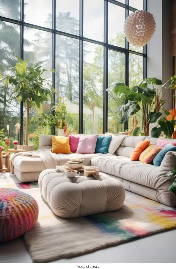 Bright and Colorful Living Room with Sectional Sofa