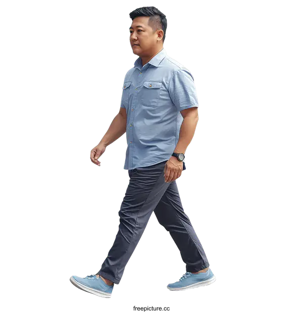 [Transparent Background PNG]Asian Man Walking in Casual Outfit