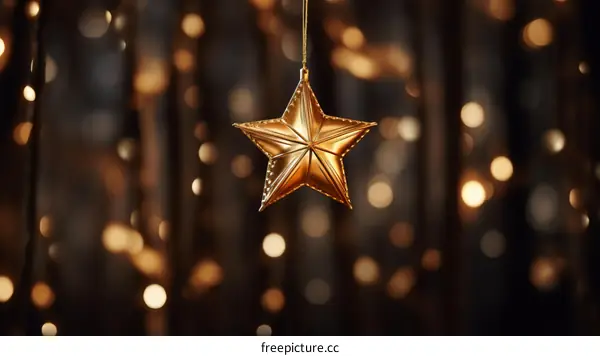 Golden Star Christmas Ornament with Twinkling Lights
