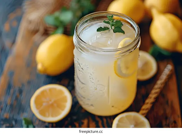 Refreshing Homemade Lemonade With Ice And Mint