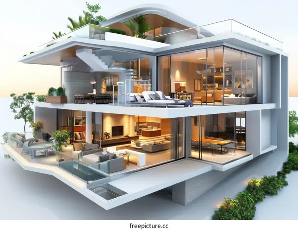 Modern House Interior Cross Section