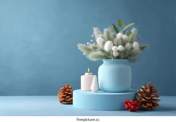 Winter Festive Arrangement in a Blue Vase