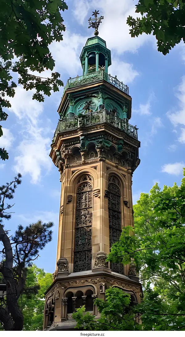 An Ornate Tower in a Green Park
