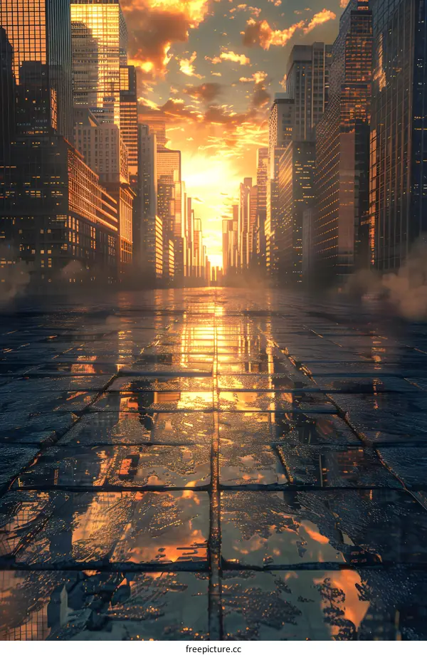 City street at sunset