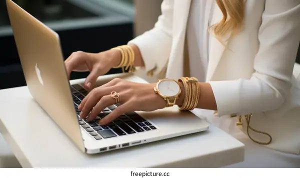 Elegant businesswoman typing on laptop