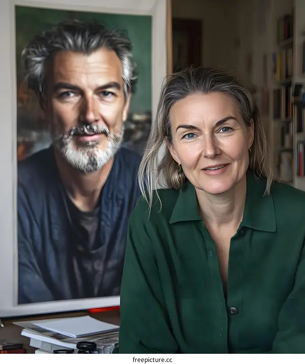 Portrait of a Woman with Painting in Background
