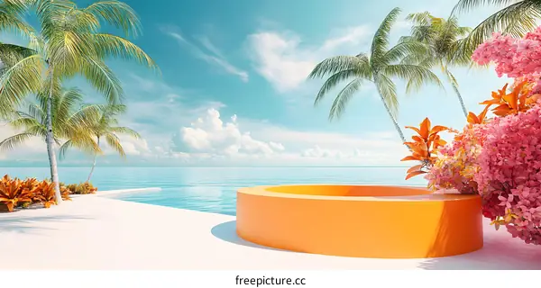Tropical Beach Scene with Orange Platform