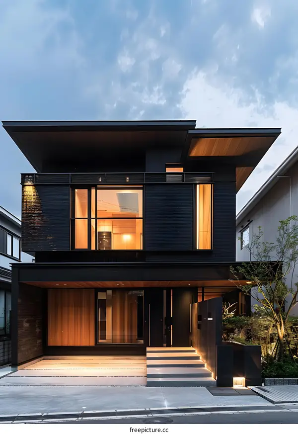 Modern Black and Wood Exterior House Design
