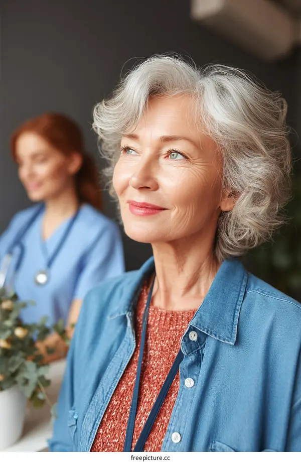 Close-up Portrait of a Thoughtful Senior Woman in a Medical Setting