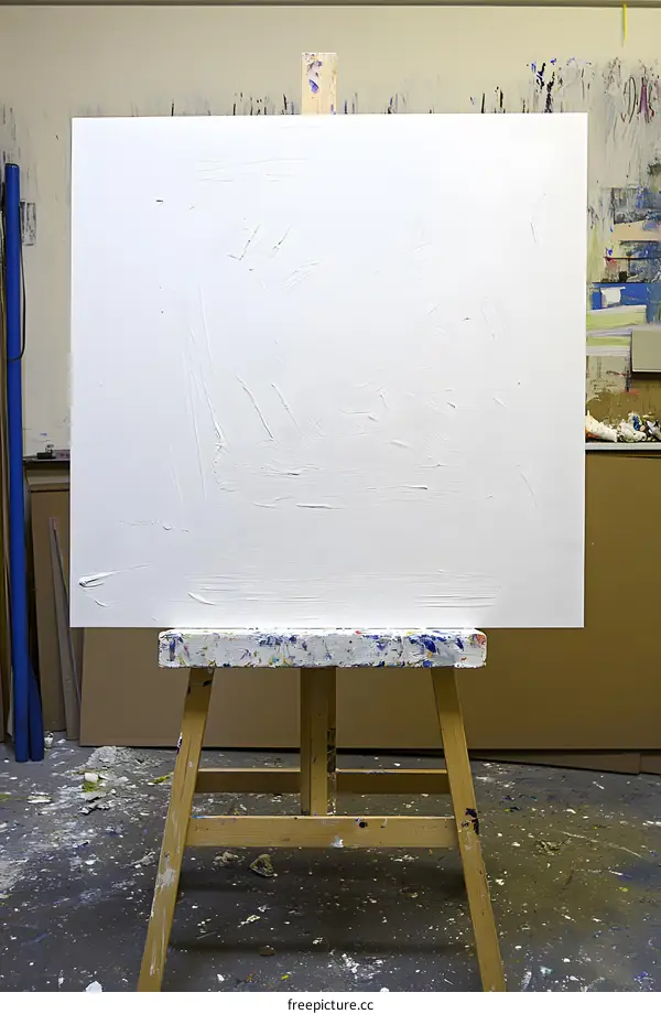 Blank Canvas on Easel in Art Studio