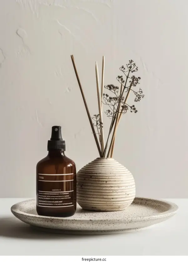 Minimalist Home Decor with Dried Flowers and Aromatherapy Spray