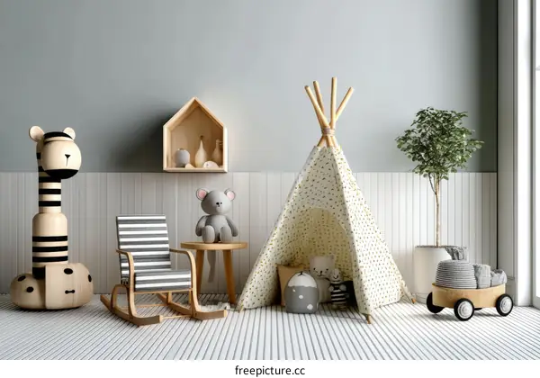 Playroom Interior Design with Wooden Toys