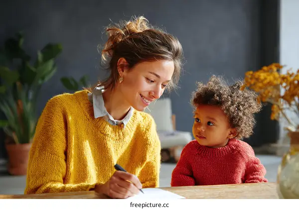 Mother and Child Bonding Over Writing