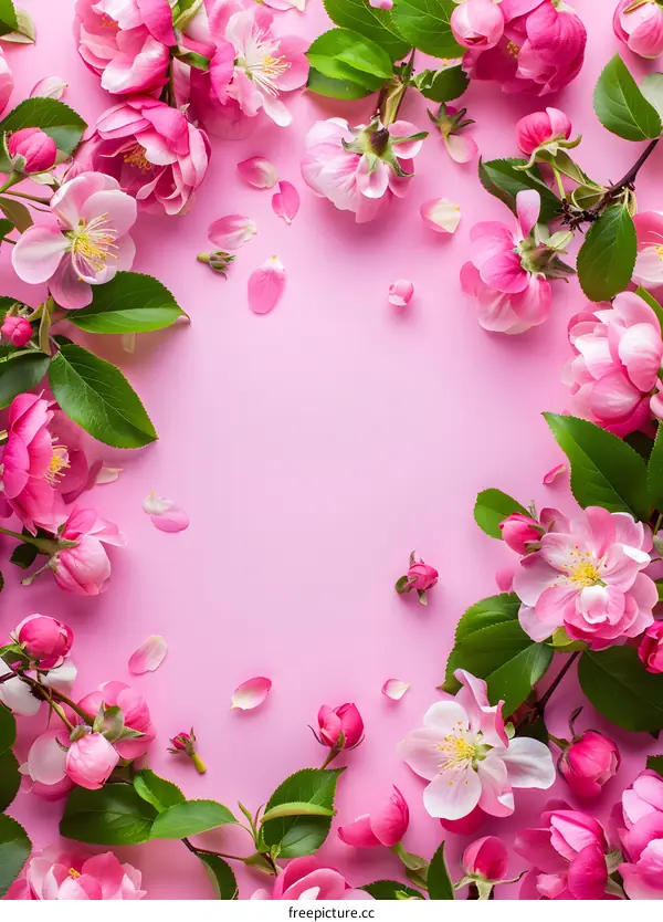 Pink Flowers Frame on a Pink Background