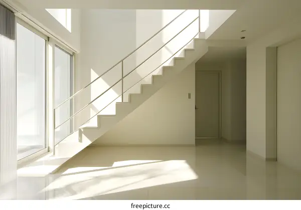 Modern Interior Design With White Staircase And Natural Light