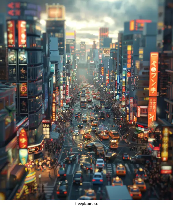 Busy Night City Street Scene Illustration