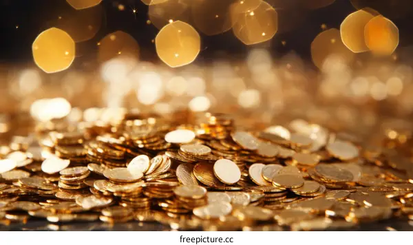 Golden Coin Pile with Blurred Background
