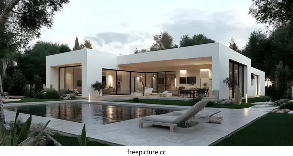 Modern Minimalist White Villa with Swimming Pool