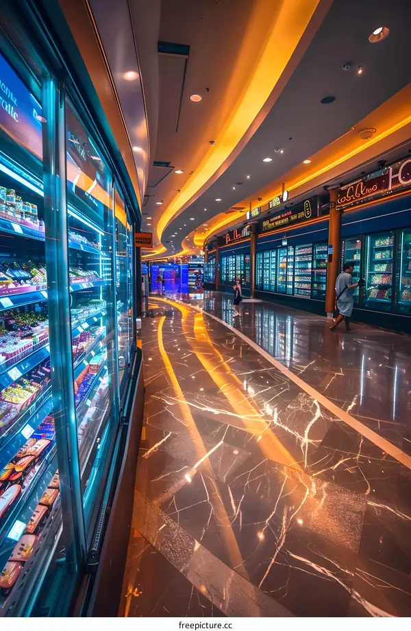 Modern Supermarket Interior With Refrigerated Displays