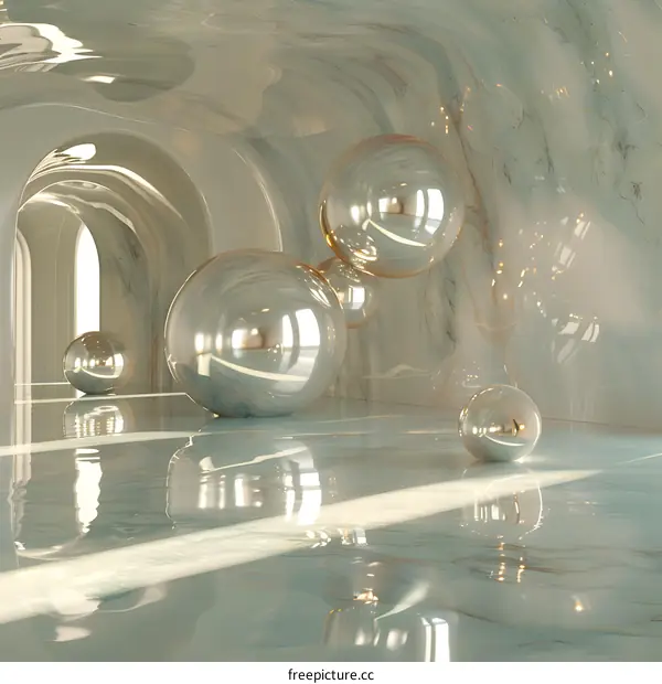 Smooth marble material and reflective spheres