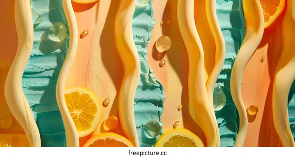 Abstract Orange and Green Shapes with Droplets