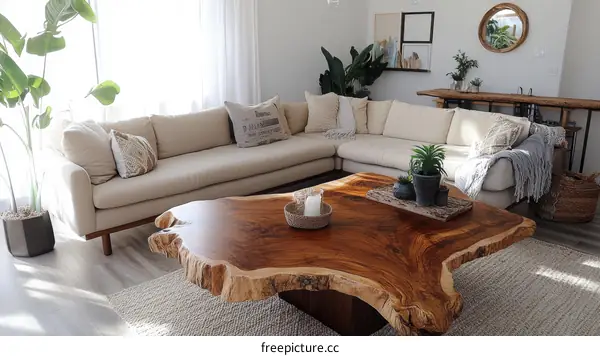 Modern Living Room with Natural Wood Coffee Table