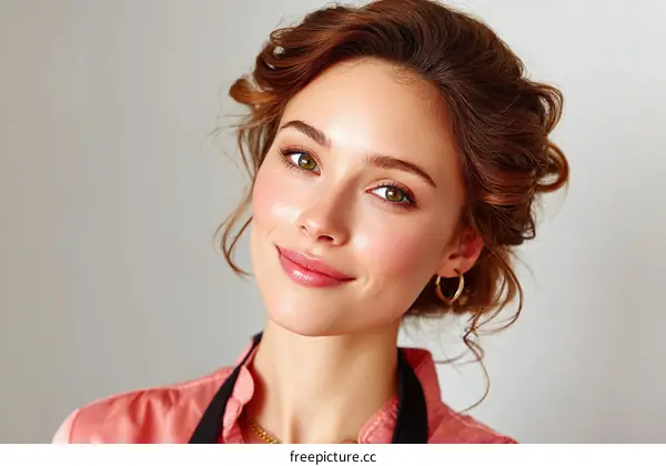Closeup Portrait of a Caucasian Woman with a Beautiful Hairstyle