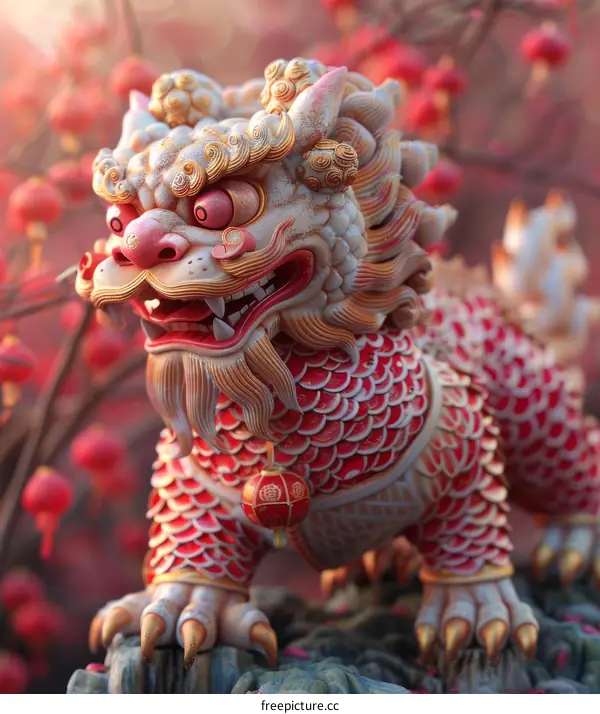 Ornate Chinese Guardian Lion Statue