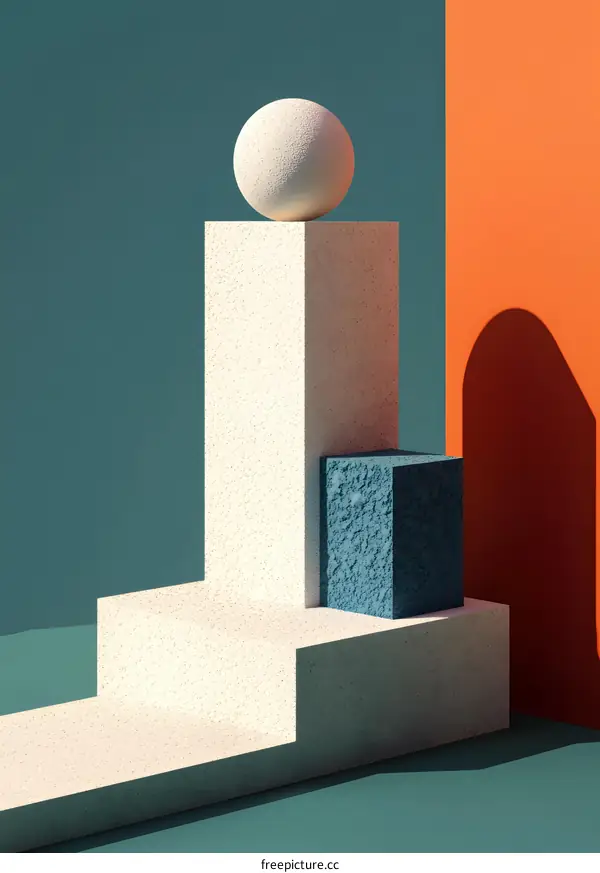 Abstract Geometric Shapes With White Sphere On Top Of A Tall Column