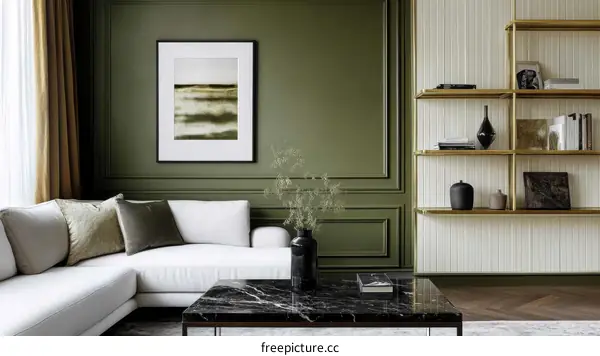 Modern Living Room Interior Design with Green Walls
