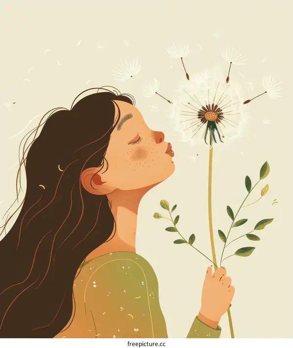 girl blowing dandelion illustration