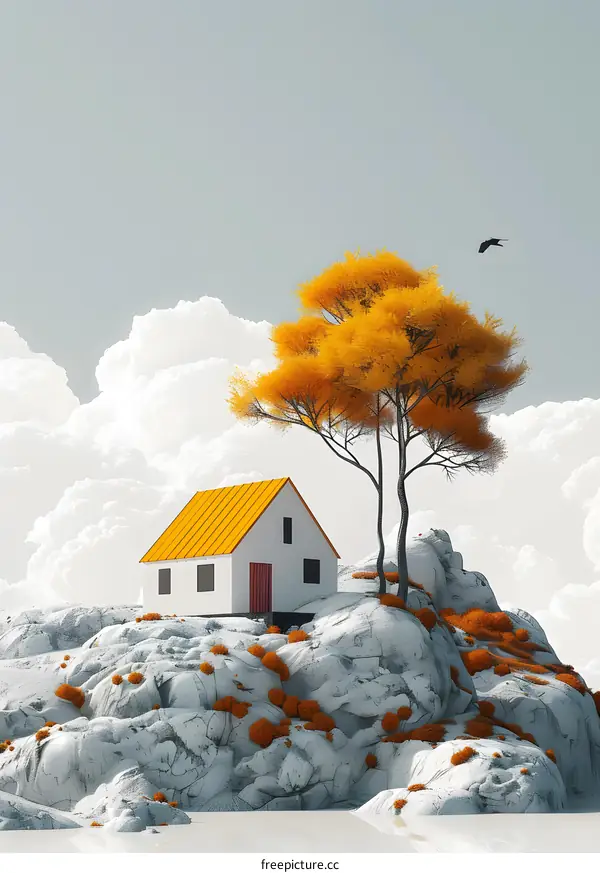 Autumn House with Orange Roof