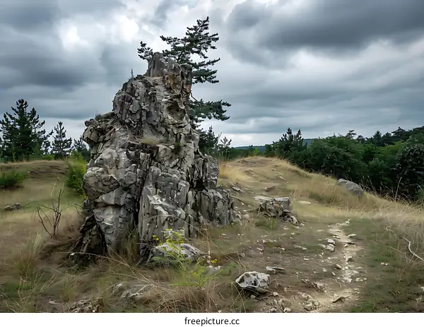 Large Rock Formation in Forest