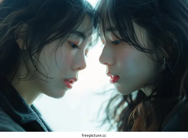 Two Asian women are standing close to each other