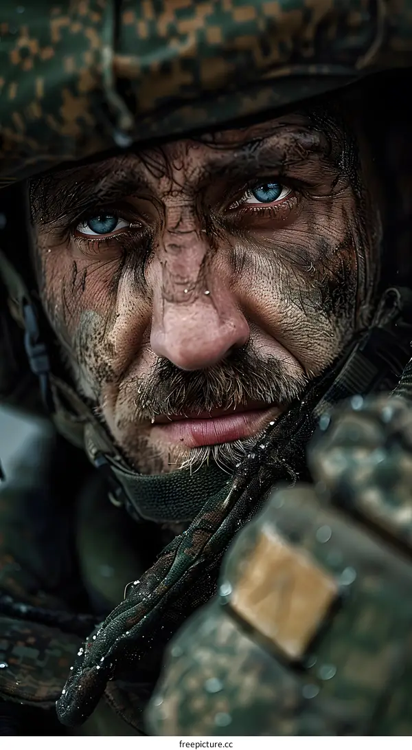 Close Up Portrait of a Dirty Soldier