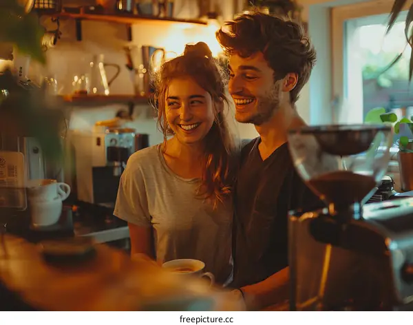 Couple enjoying coffee in the kitchen