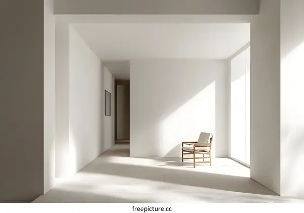 Minimalist Interior Design with a Wooden Chair in a White Room