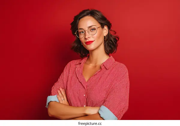 Confident Woman in Red Striped Shirt