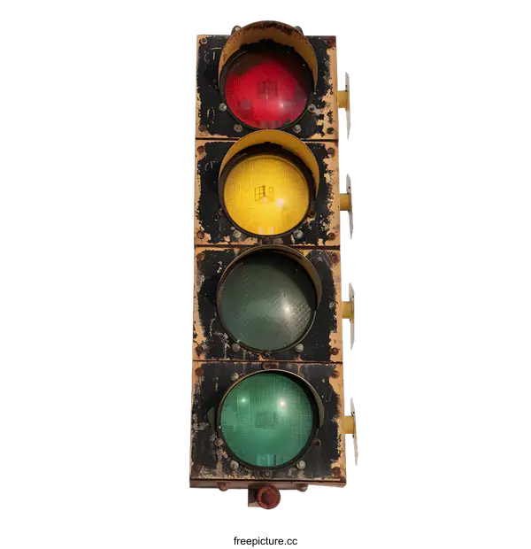 [Transparent Background PNG]Vintage Traffic Light with Yellow Light