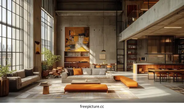 Modern Industrial Loft Living Area Design