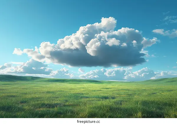 Vast Green Meadow Under a Cloudy Sky