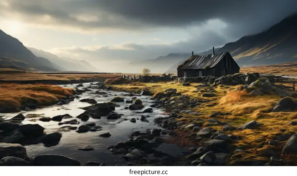 Tranquil Thatched Roof Cabin in Mountain Valley